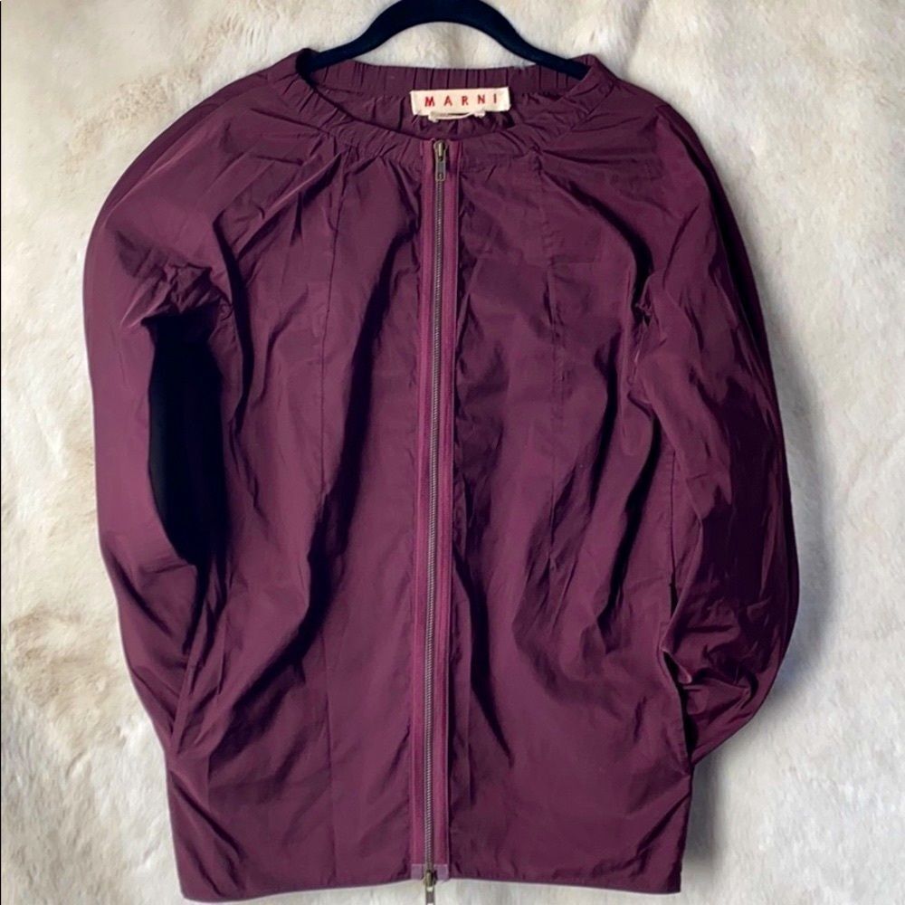 Marni Silk Poly Scoop Neck Zip-Up Track Jacket